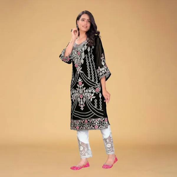 Black_Georgette_Floral_A-Line_Kurta_Co-Ord_Set_For_Women