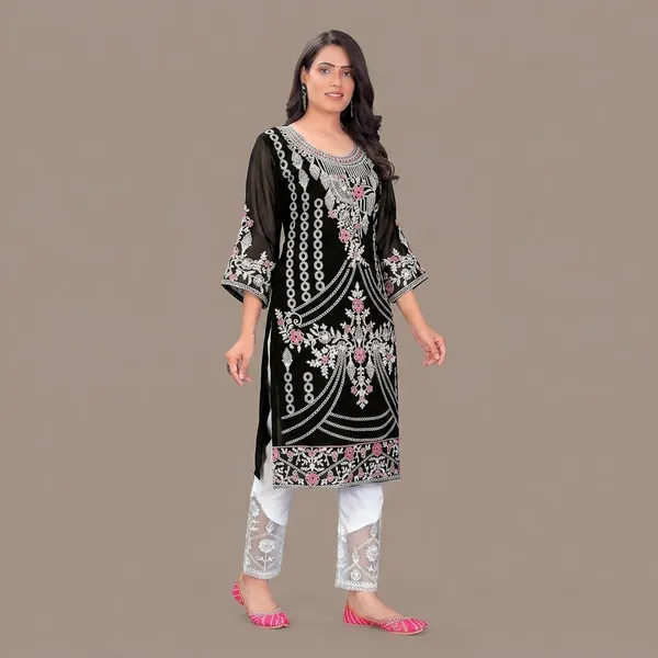 Black_Georgette_Floral_A-Line_Kurta_Co-Ord_Set_For_Women