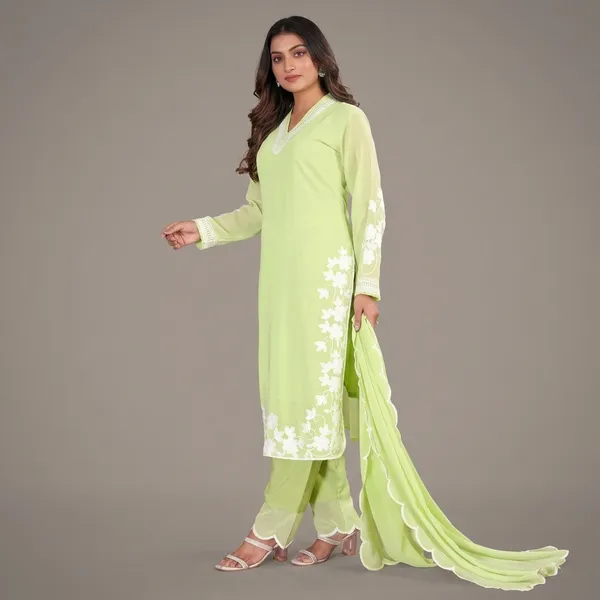 Green_Georgette_Chikankari_Embroidered_Kurta_Pant_Set_With_Dupatta_For_Women