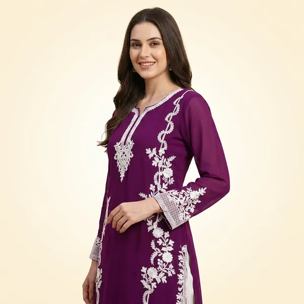 Red_Georgette_A-Line_Floral_Embroidered_Kurti_For_Women