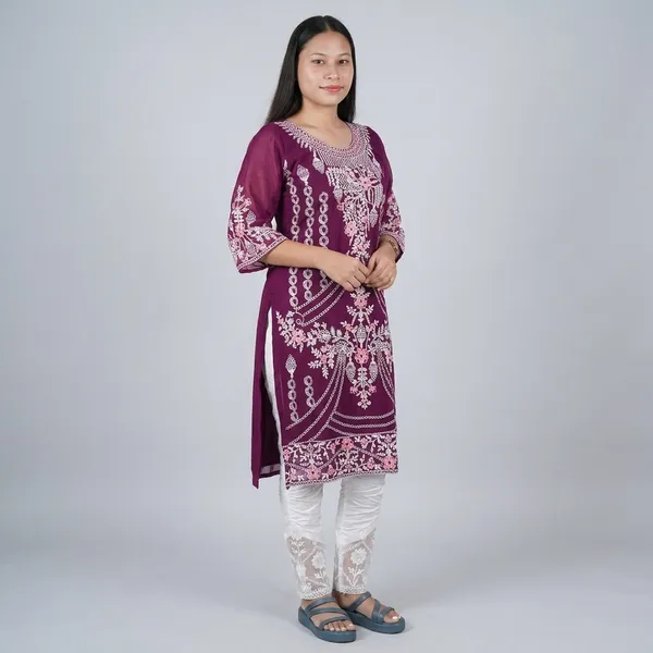 Maroon_Georgette_Pakistani_Embroidered_Kurta_Set_For_Women