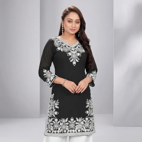 Black_Georgette_A-Line_Kurta_Set_With_Palazzo_For_Women