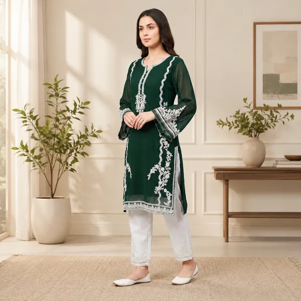 Green_Georgette_Floral_Embroidered_Pakistani_Kurta_Set_For_Women