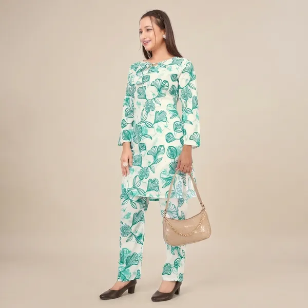Green_White_Georgette_Printed_Crop_Top_Co-Ord_Set_For_Women