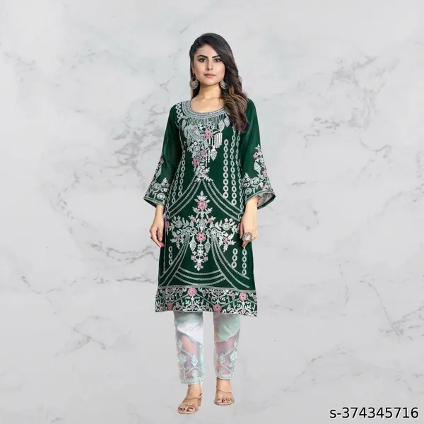 Green_Georgette_Embroidered_Kurta_Set_With_Palazzo_For_Women