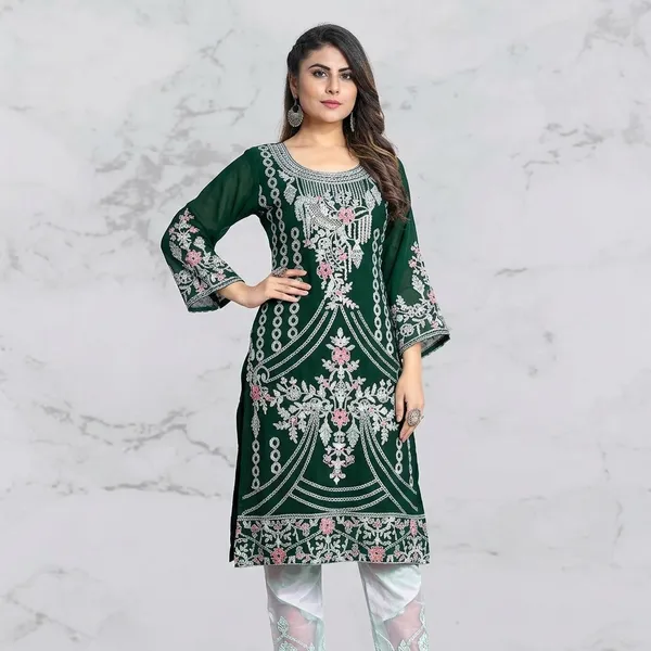 Green_Georgette_Embroidered_Kurta_Set_With_Palazzo_For_Women