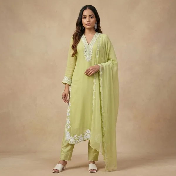 Green_Georgette_Chikankari_Straight_Kurta_Set_With_Dupatta_For_Women