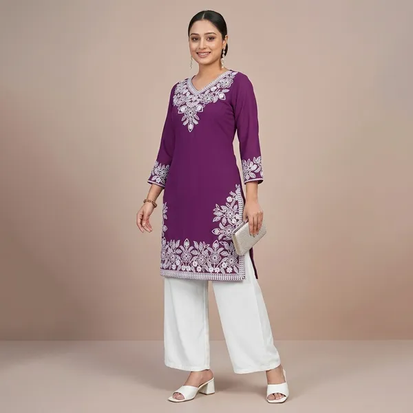 Maroon_Georgette_Straight_Kurta_Set_For_Women