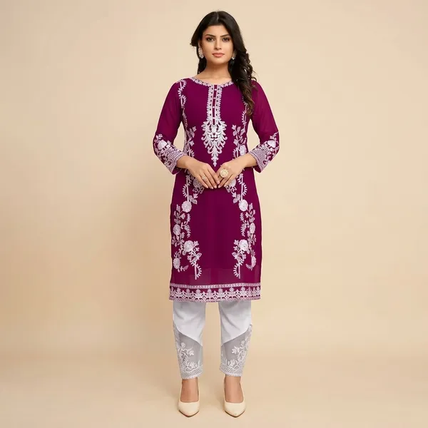 Maroon_Georgette_A-Line_Kurta_Set_With_Palazzo_For_Women