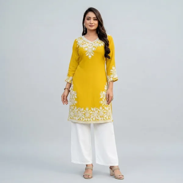 Yellow_Georgette_Kurta_Set_With_Trousers_For_Women