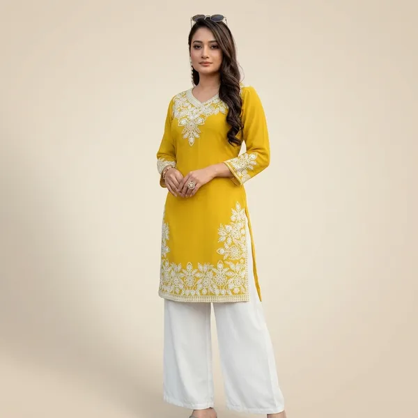 Yellow_Georgette_Kurta_Set_With_Trousers_For_Women