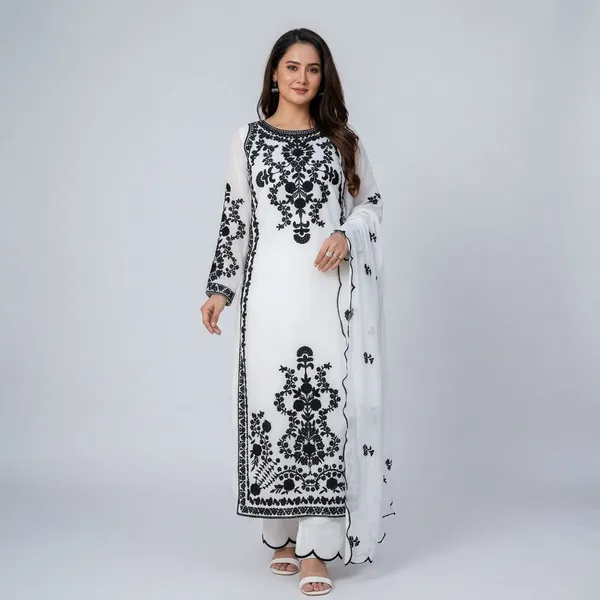 White_Georgette_Embroidered_Kurta_Set_With_Dupatta_For_Women