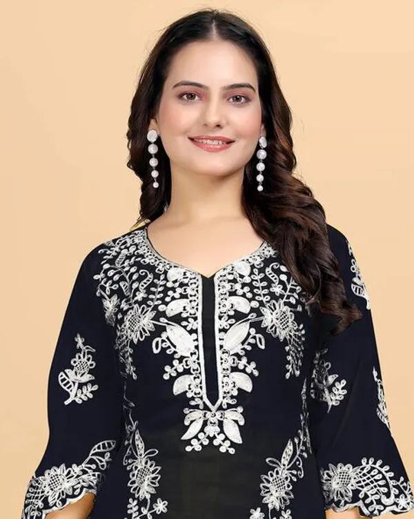 Black_Georgette_A-Line_Kurta_Set_With_Dupatta_For_Women