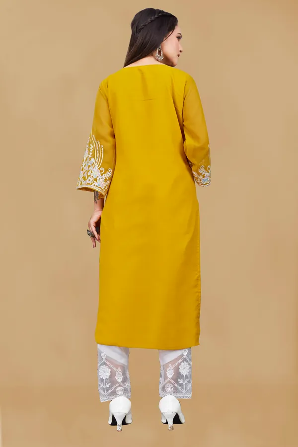 Yellow_Georgette_Floral_Embroidered_A-Line_Kurta_Set_For_Women