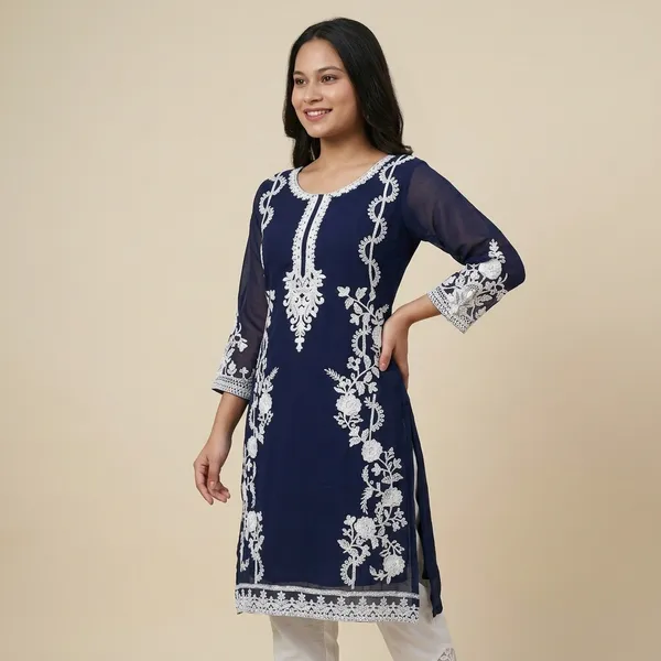 Blue_Georgette_A-Line_Kurta_Set_For_Women