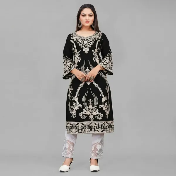 Black_Georgette_Embroidered_Kurta_Set_For_Women