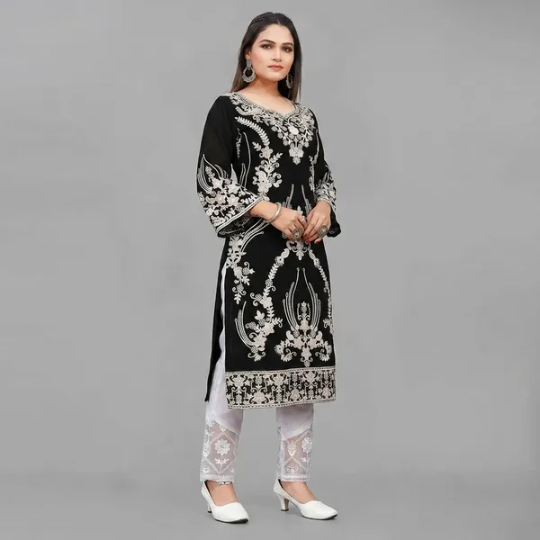 Black_Georgette_Embroidered_Kurta_Set_For_Women