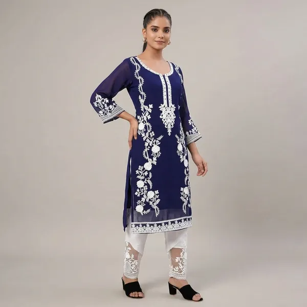 Blue_Georgette_A-Line_Embroidered_Kurta_Set_For_Women