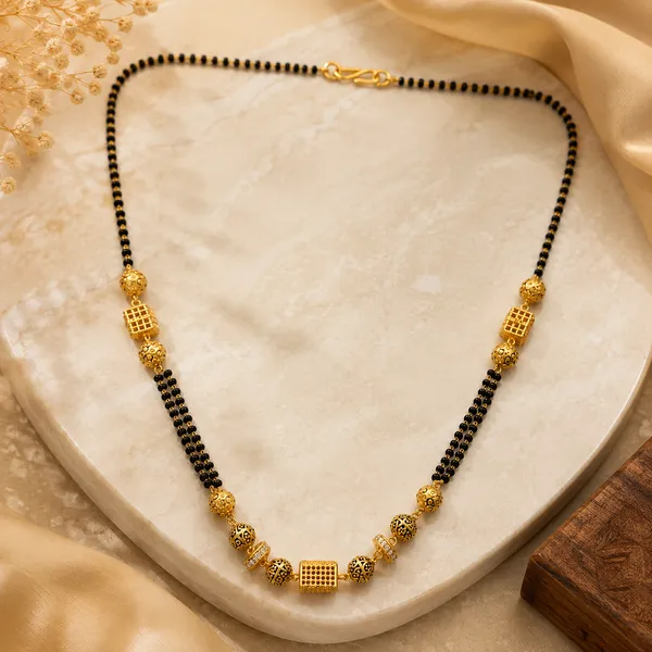 AANYRA_Designer_Short_Mangalsutra_–_Contemporary_Antique-Finish_Gold_&_Black_Bead_Daily_Wear_Necklace