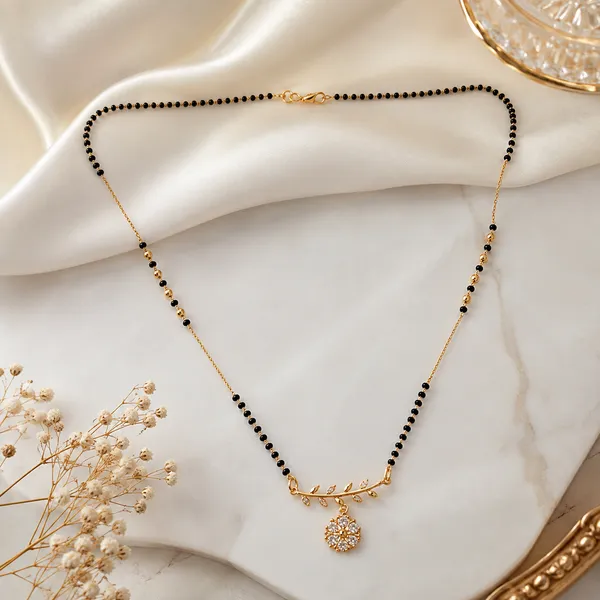 Elegant_Floral_Diamond_Mangalsutra_Necklace_|_18K_Gold_Plated_Black_Bead_Chain