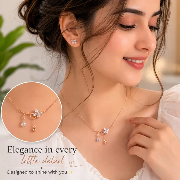 Rose_Gold_Plated_Stainless_Steel_Floral_Droplet_Pendant_Necklace