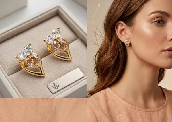 Golden_Leaf_Tri-Stone_CZ_Studs