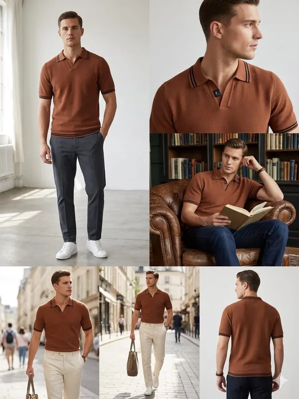 Brown_Cotton_Ribbed_Knit_Contrast_Collar_Regular_Fit_Polo_T-Shirt_For_Men