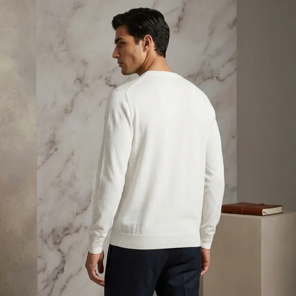 White_Cotton_Relaxed_Fit_Full_Sleeve_Knit_T-Shirt_For_Men