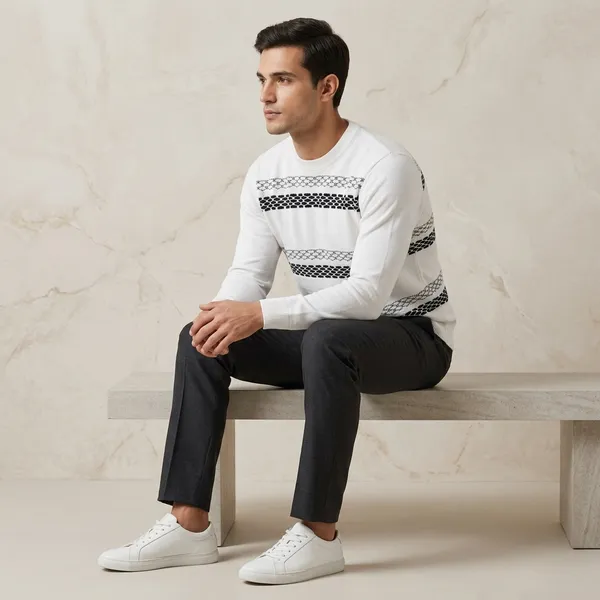 White_Cotton_Geometric_Pattern_Full_Sleeve_Crew_Neck_Sweater_For_Men