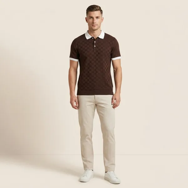 Chocolate_Brown_Cotton_Checkered_Regular_Fit_Polo_T-Shirt_For_Men