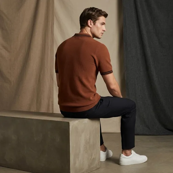 Brown_Cotton_Ribbed_Knit_Contrast_Collar_Regular_Fit_Polo_T-Shirt_For_Men