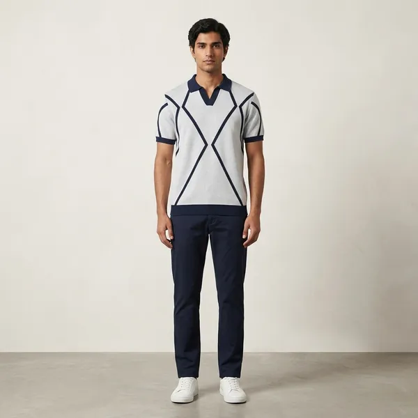 Navy_White_Cotton_Jacquard_Knit_Geometric_Polo_T-Shirt_For_Men