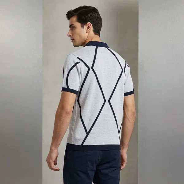 Navy_White_Cotton_Jacquard_Knit_Geometric_Polo_T-Shirt_For_Men