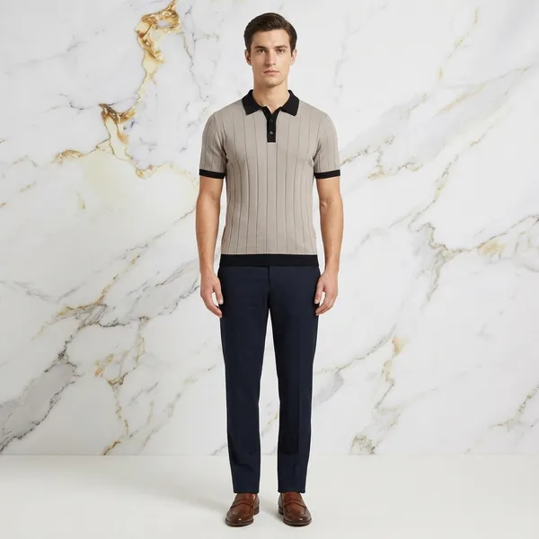 Taupe_Cotton_Nylon_Ribbed_Contrast_Trim_Regular_Fit_Polo_T-Shirt_For_Men
