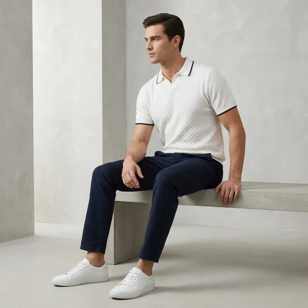 White_Cotton_Textured_Contrast_Collar_Regular_Fit_Polo_T-Shirt_For_Men
