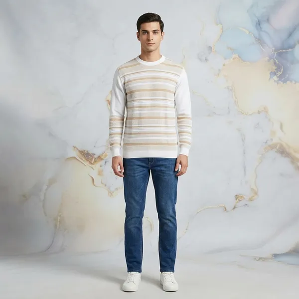 White_Cotton_Ribbed_Knit_Striped_Full_Sleeve_T-Shirt_For_Men