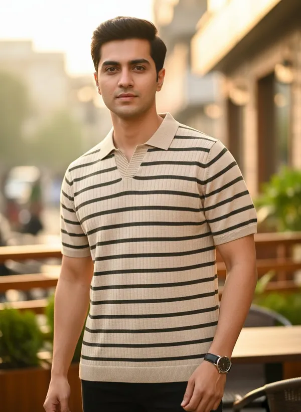 Beige_Cotton_Striped_Knit_Regular_Fit_Polo_T-Shirt_For_Men