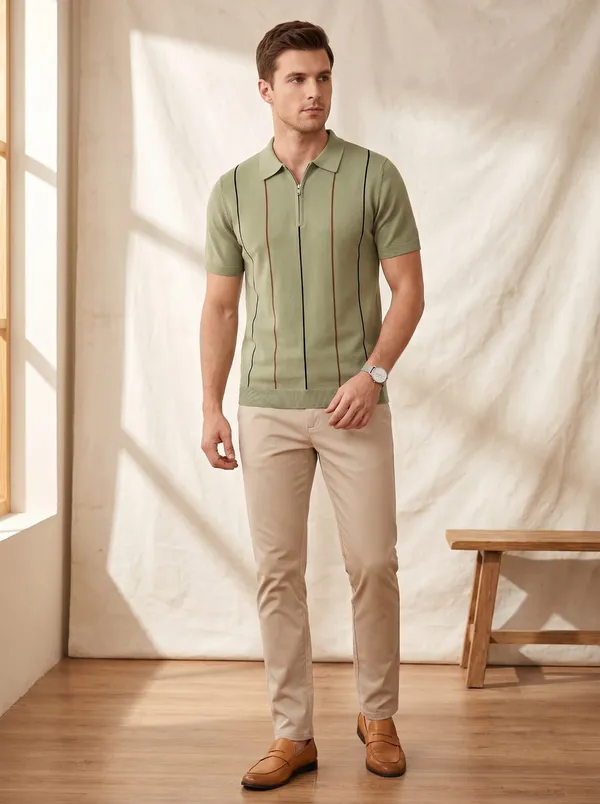 Sage_Green_Vertical_Stripe_Zip_Polo_T-Shirt_For_Men