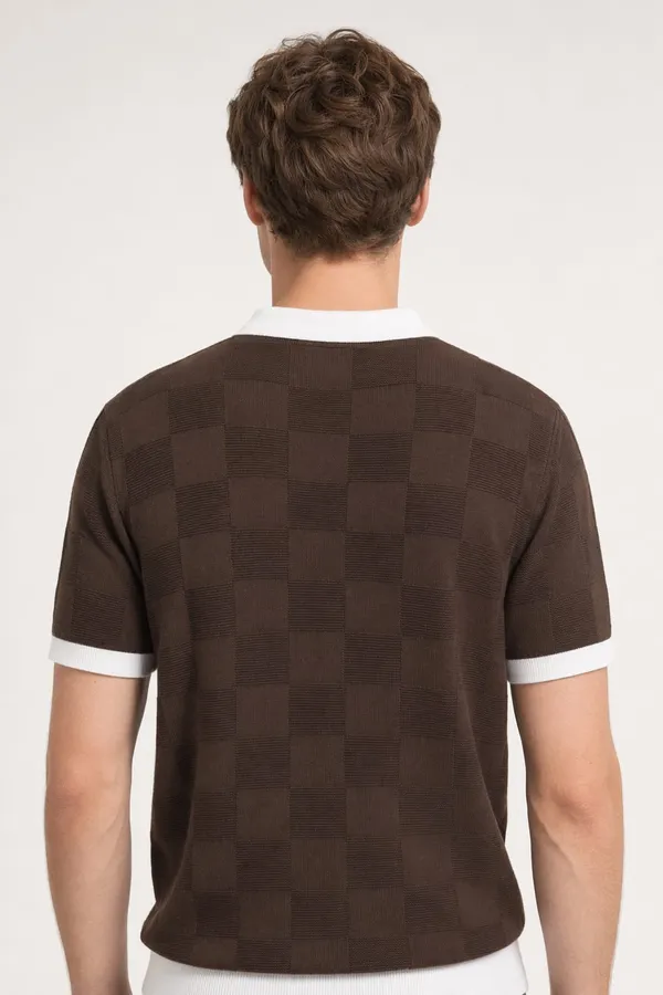Chocolate_Brown_Cotton_Checkered_Regular_Fit_Polo_T-Shirt_For_Men