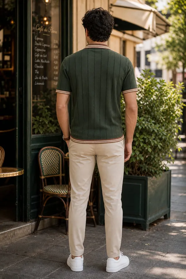 Mehendi_Cotton_Knit_Vertical_Stripe_Polo_T-Shirt_For_Men