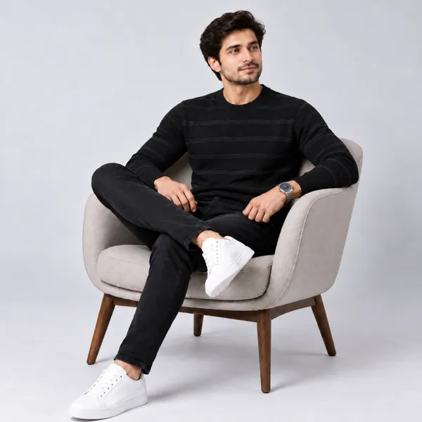 Black_Cotton_Ribbed_Knit_Crew_Neck_Pullover_T-Shirt_For_Men