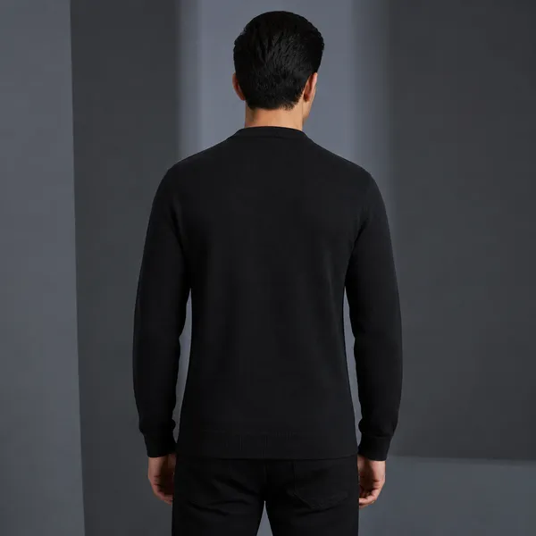 Black_Cotton_Ribbed_Knit_Crew_Neck_Full_Sleeve_T-Shirt_For_Men