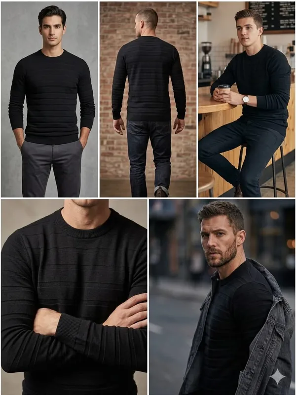 Black_Cotton_Ribbed_Knit_Crew_Neck_Full_Sleeve_T-Shirt_For_Men