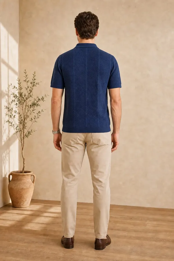 Navy_Blue_Textured_Cable_Knit_Polo_T-Shirt_For_Men