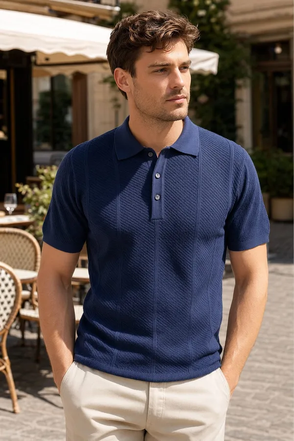 Navy_Blue_Textured_Cable_Knit_Polo_T-Shirt_For_Men