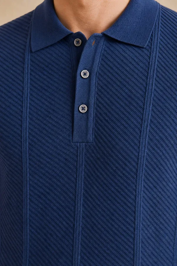 Navy_Blue_Textured_Cable_Knit_Polo_T-Shirt_For_Men