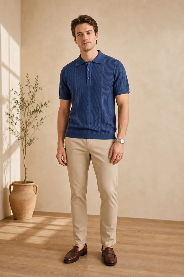 Navy_Blue_Textured_Cable_Knit_Polo_T-Shirt_For_Men