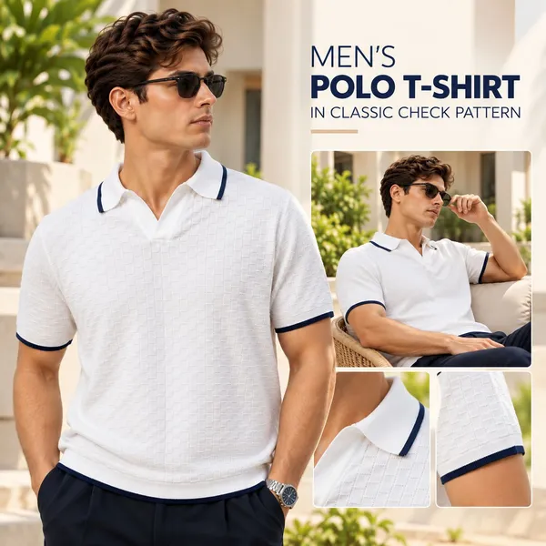 White_Cotton_Textured_Contrast_Collar_Regular_Fit_Polo_T-Shirt_For_Men