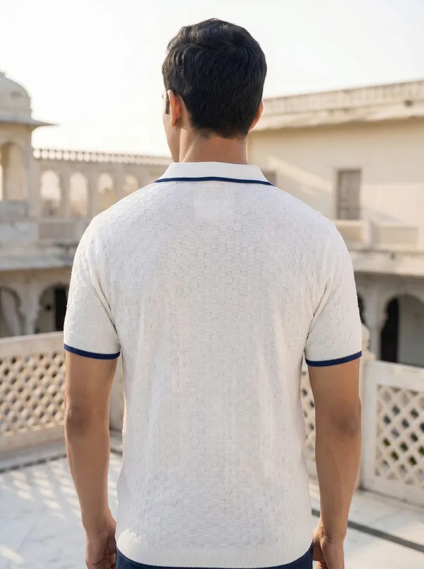 White_Cotton_Textured_Contrast_Collar_Regular_Fit_Polo_T-Shirt_For_Men