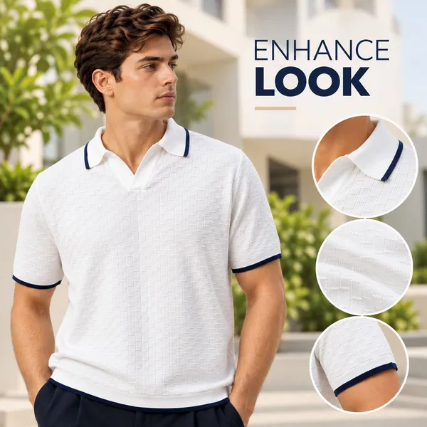 White_Cotton_Textured_Contrast_Collar_Regular_Fit_Polo_T-Shirt_For_Men